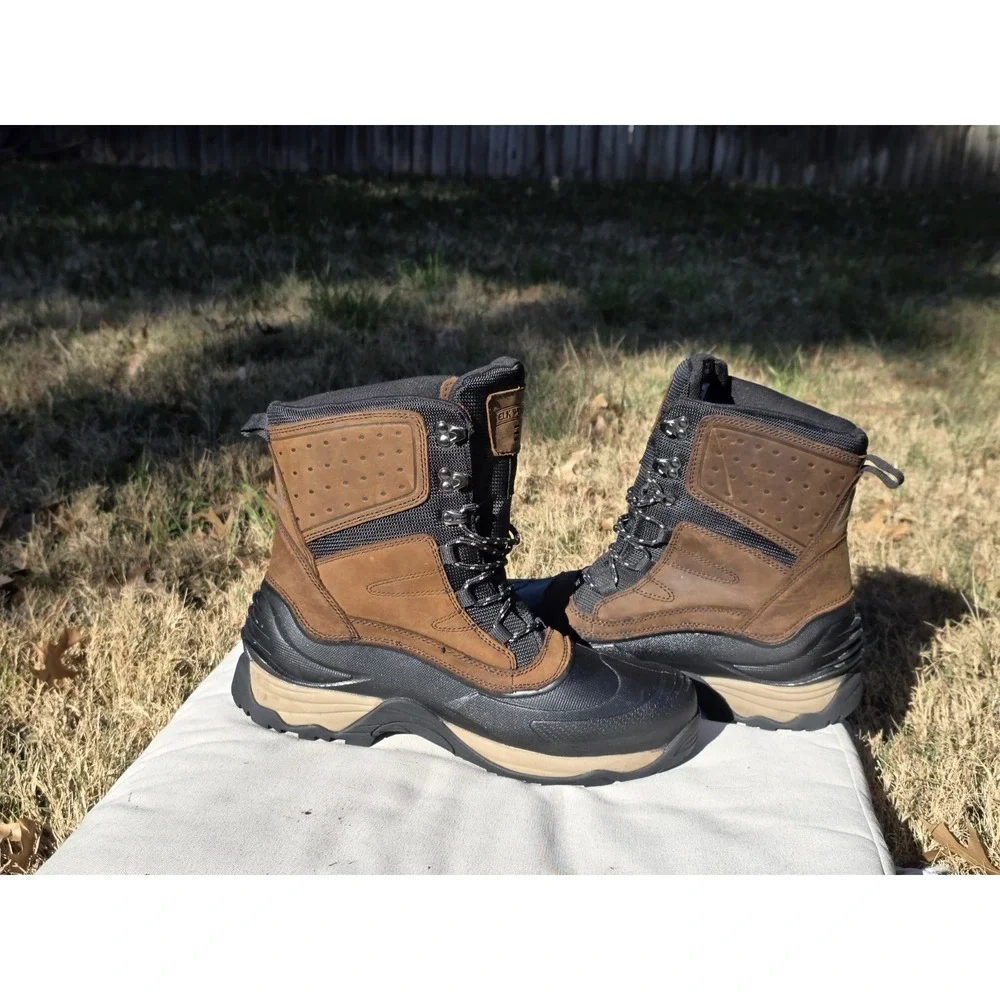 Elk Woods Mens Brown Leather Black Rubber Winter Hunting Boots Lace Up High Top
